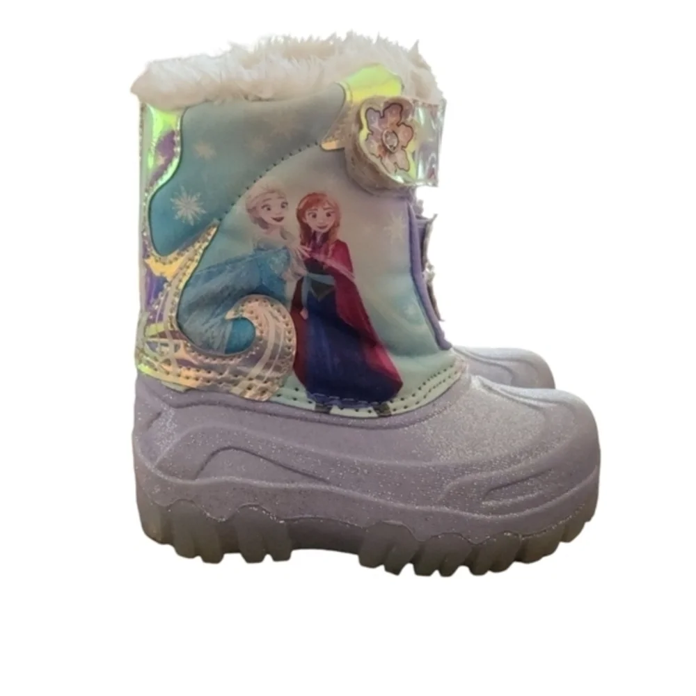 Disney LED‎ Light Up Toddler Girls' Frozen Winter Boots Blue with Glitter Size 6